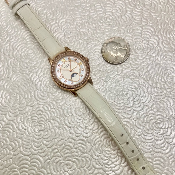 Gorgeous Rotary Mother of Pearl Dial Crystal Bezel Moon Phase Watch LS00164/41 - Picture 9 of 15